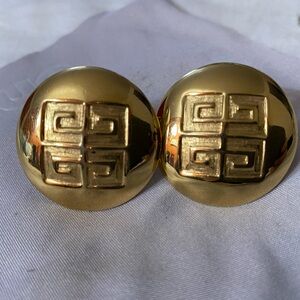 Vintage 1980 Givenchy  Logo clip on gold tone earrings